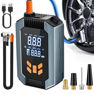 Cordless digital tyre air compressor with backlit display