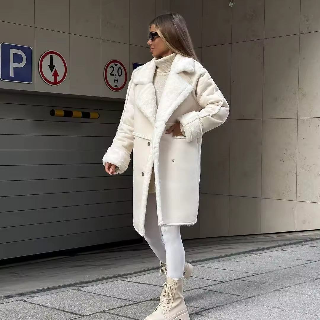 Side view of warm women’s long coat