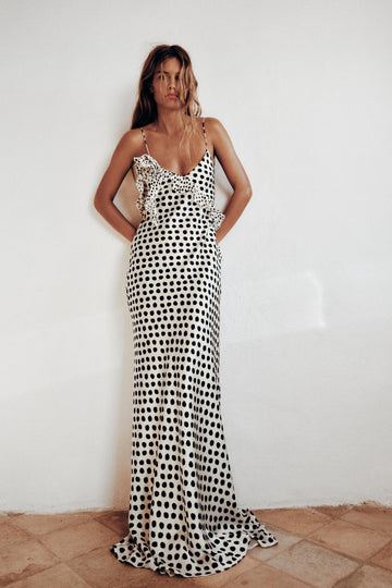 Polka Dot Maxi Dress with Spaghetti Straps