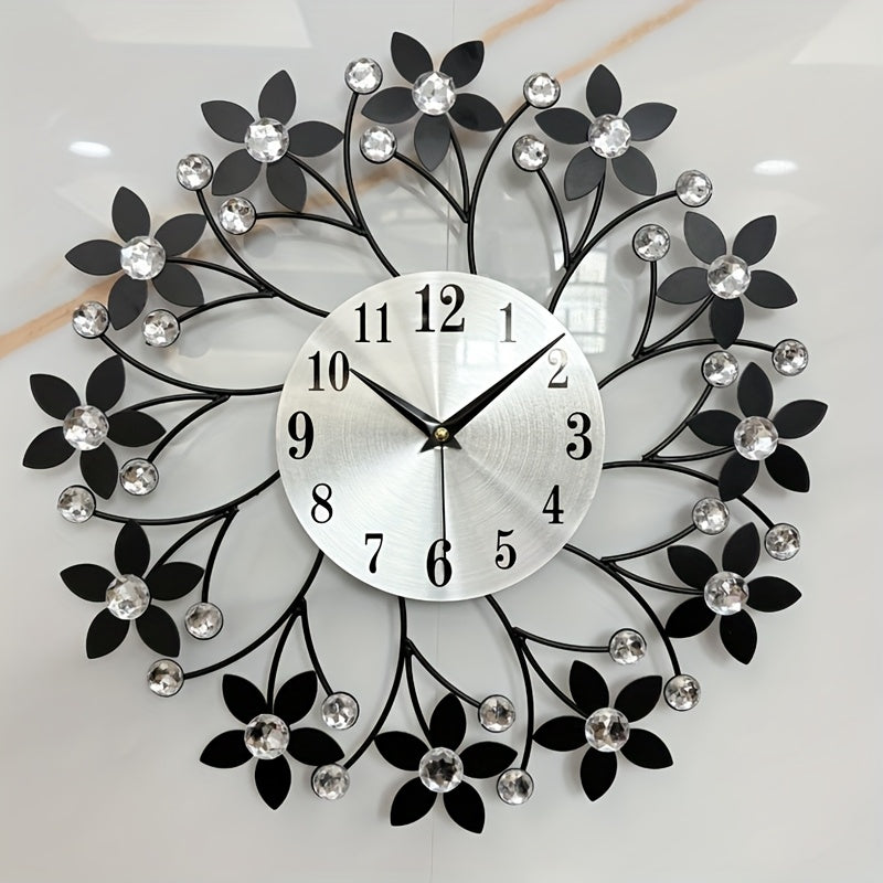Floral Metal Wall Clock with Swiss Quartz Movement