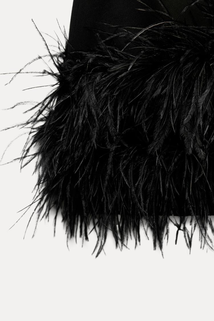 Mini Dress with Feather Trim