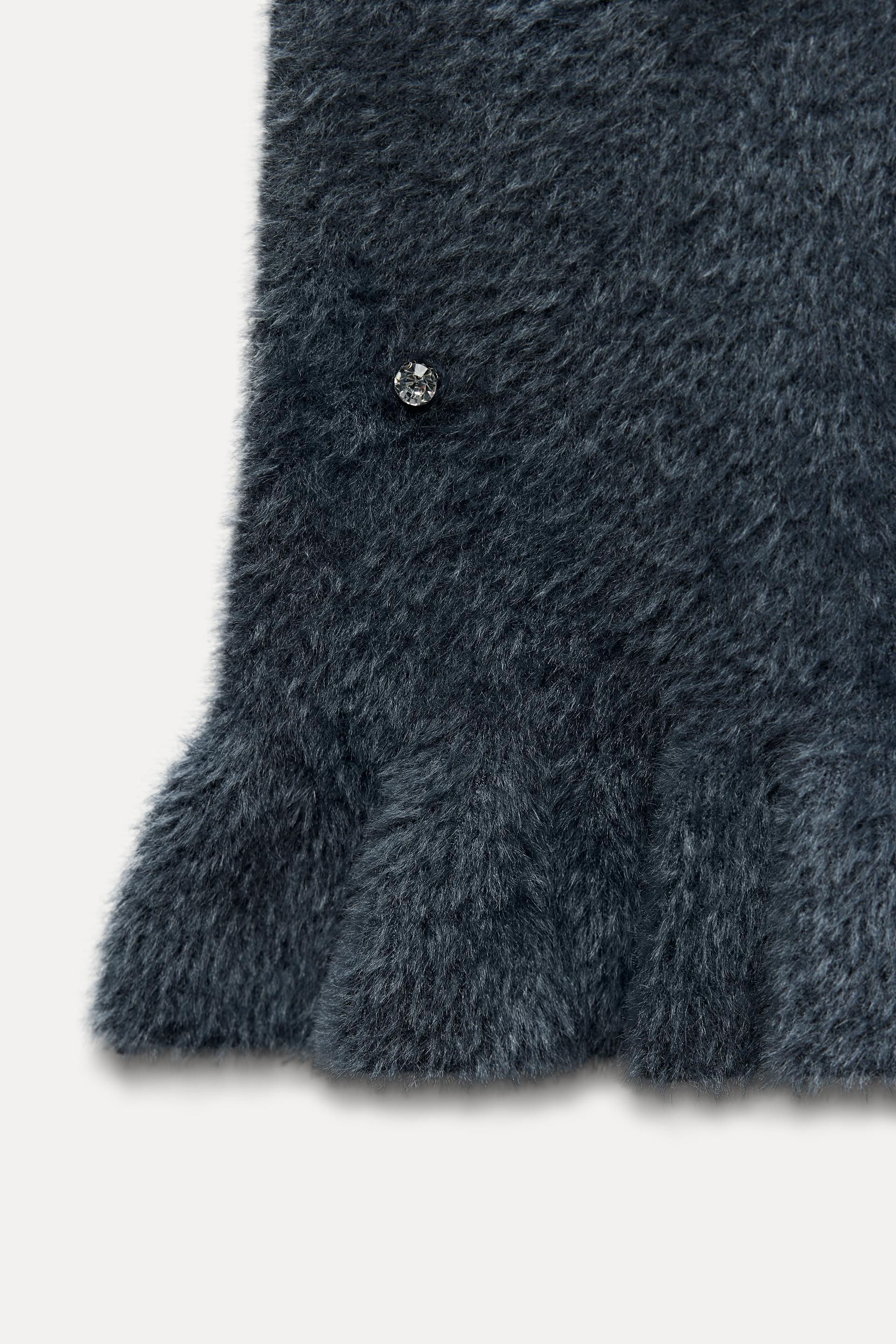 Knit Mini Dress with Pearls & Ruffled Hem