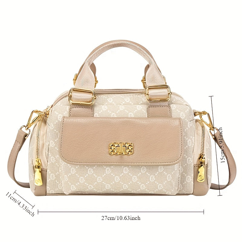 Apricot Polka Dot Boston Bag - Stylish Multi-Compartment Shoulder & Handbag