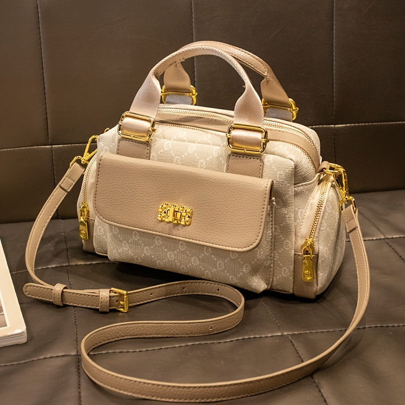 Apricot Polka Dot Boston Bag - Stylish Multi-Compartment Shoulder & Handbag