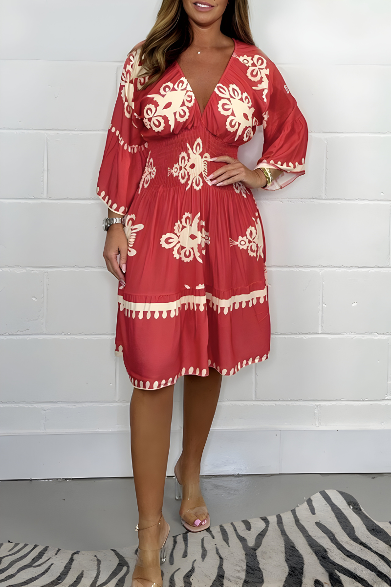 V-Neck Patterned Dress – Ideal for Any Occasion