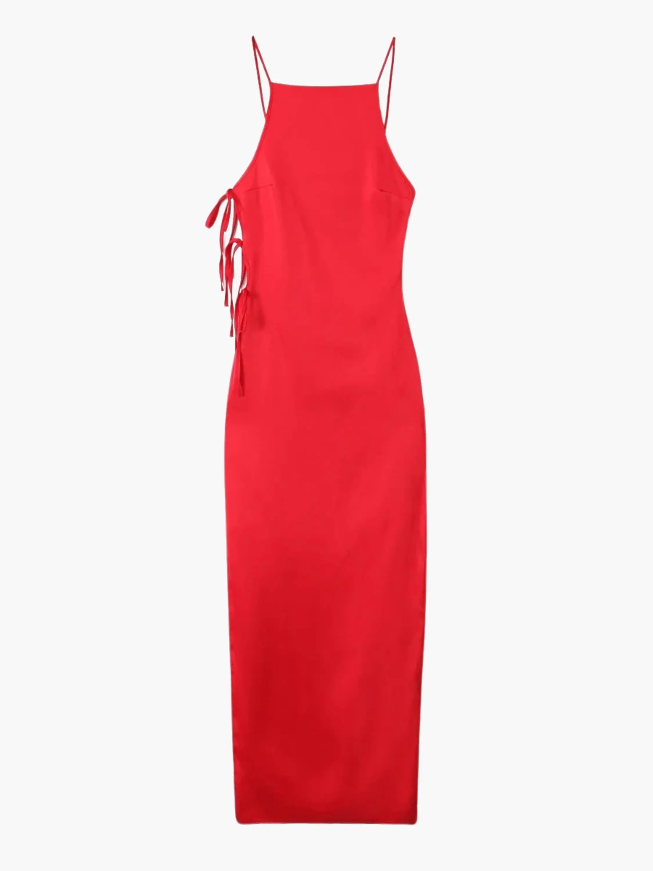 Red Maxi Dress with Lacing Details