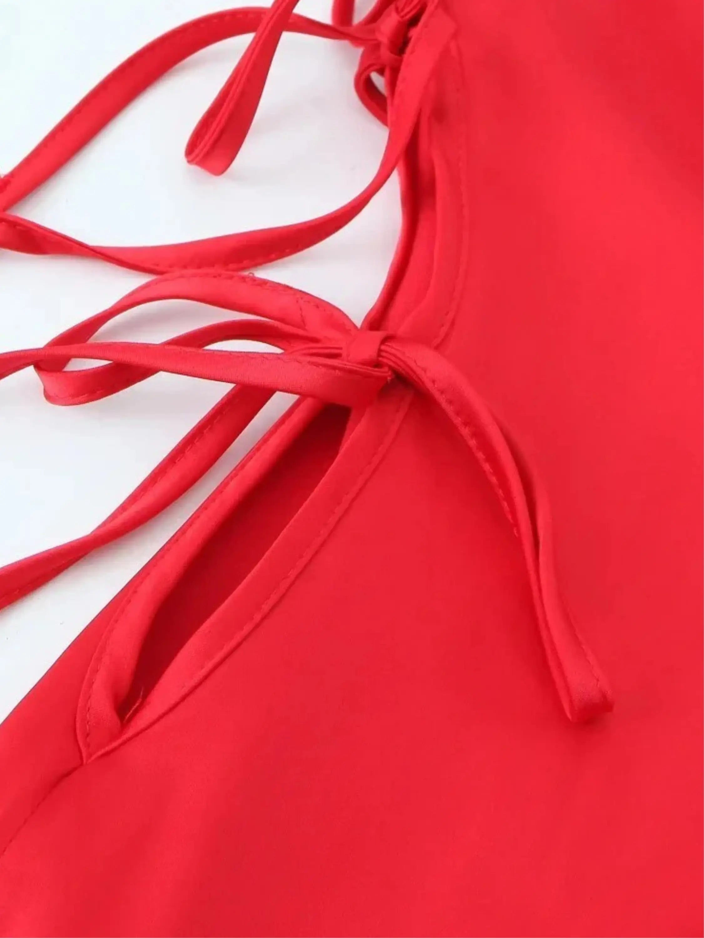 Red Maxi Dress with Lacing Details