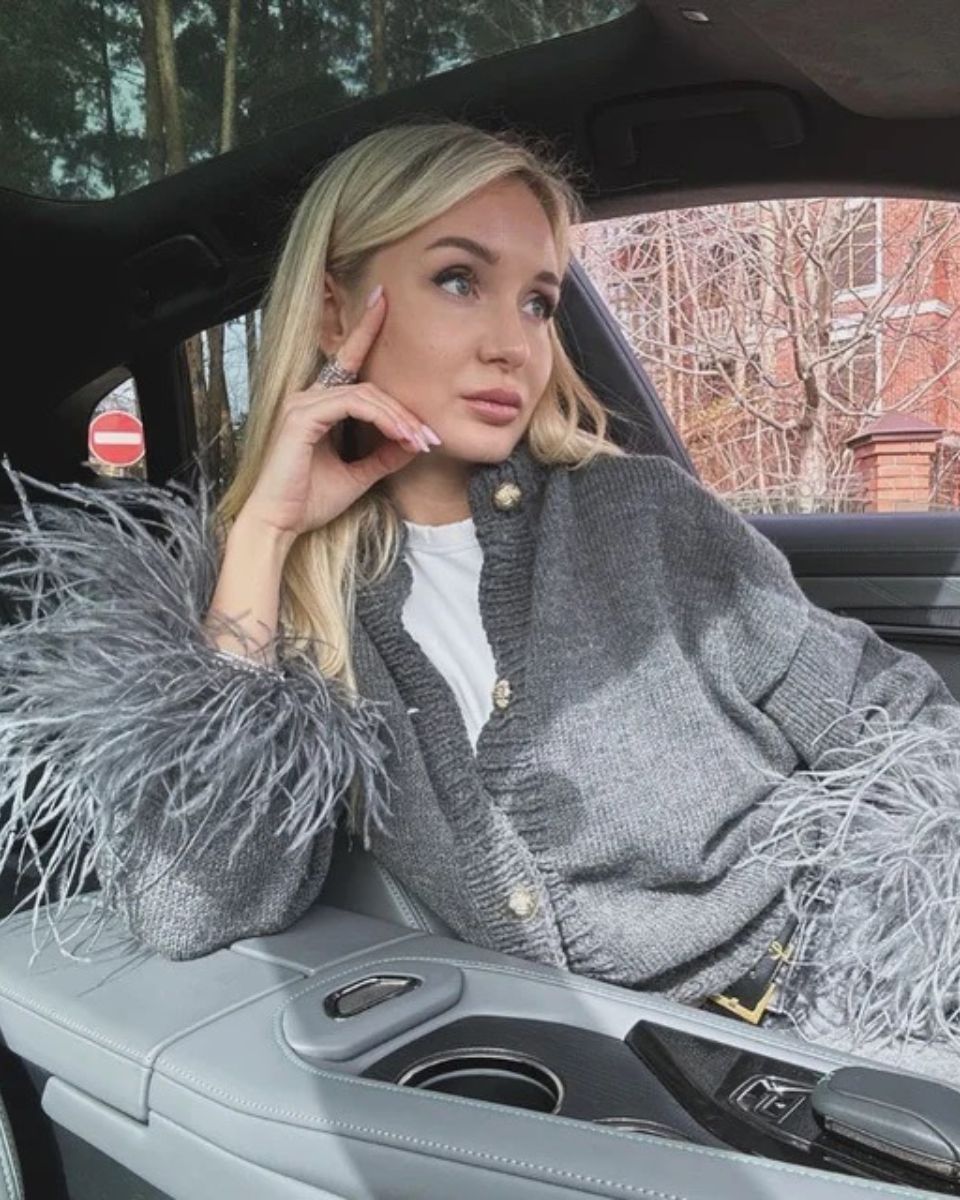 Buttoned Cardigan with Feather Sleeves