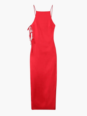 Red Maxi Dress with Lacing Details