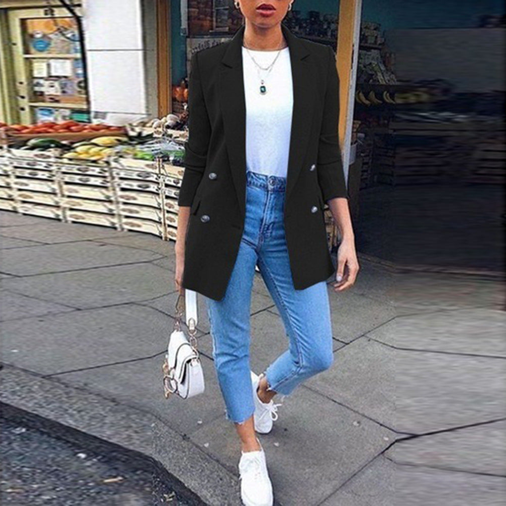 Double Button Long Blazer – Stylish Classic for Work & Leisure