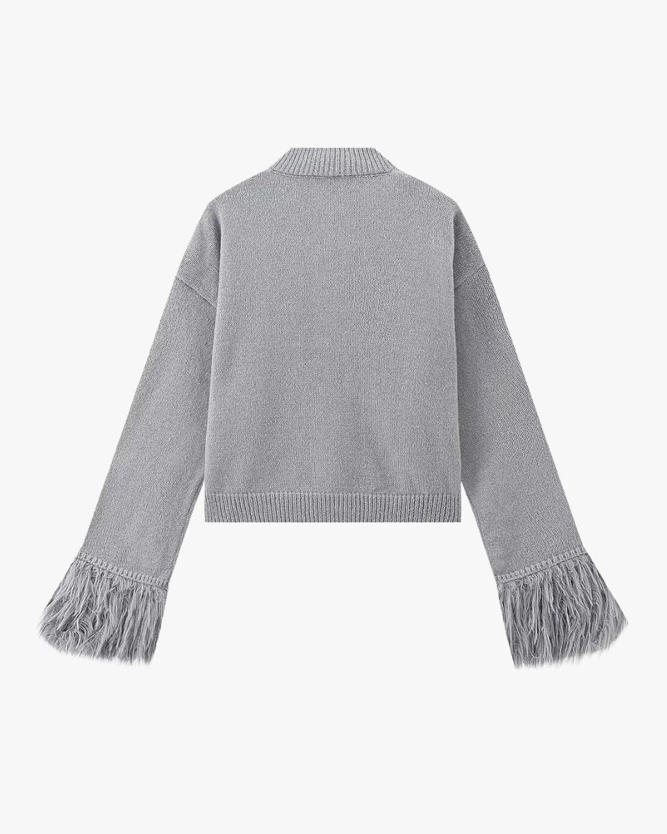 Buttoned Cardigan with Feather Sleeves