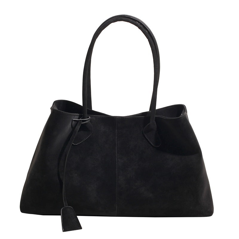 Black sandblasted texture tote bag for women - front view