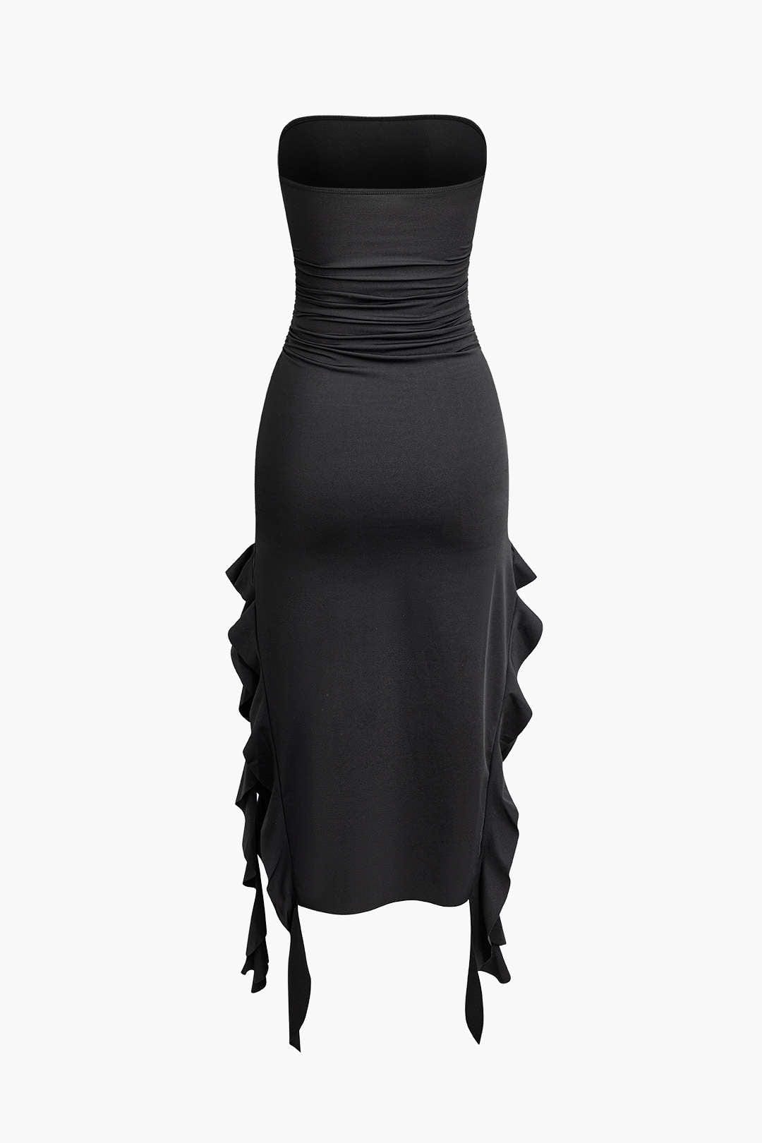 Elegant Ruffle Bandeau Maxi Dress – Timeless Sophistication
