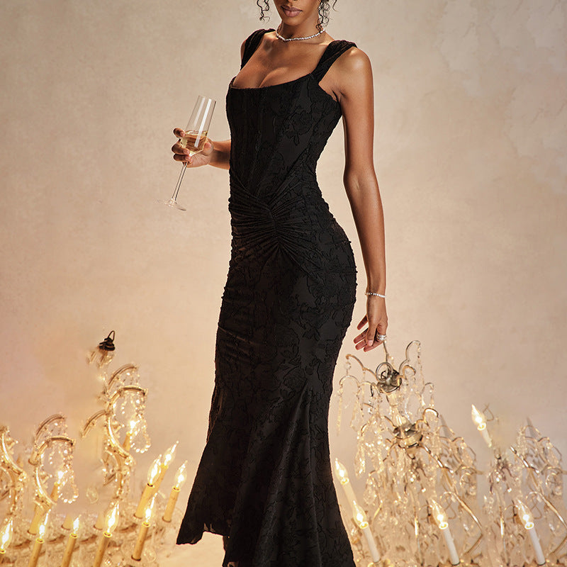 Strapless Lace Evening Gown with Fitted Silhouette