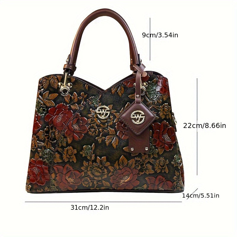 Hand-Painted Floral Tote Bag with Zipper Closure