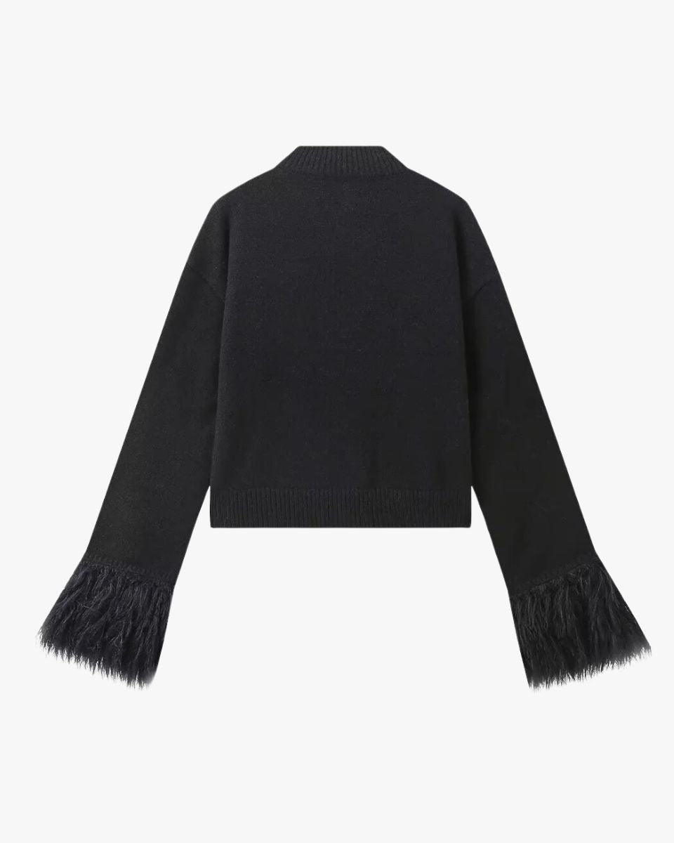 Buttoned Cardigan with Feather Sleeves