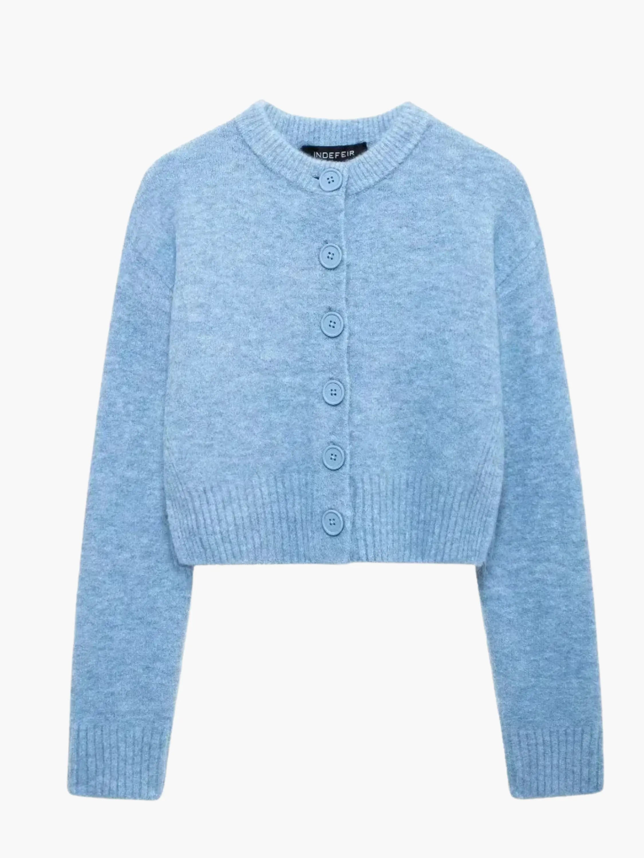 Cropped Knit Cardigan with Button Placket