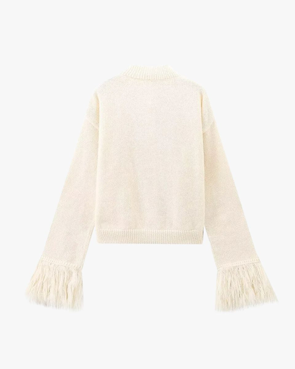 Buttoned Cardigan with Feather Sleeves