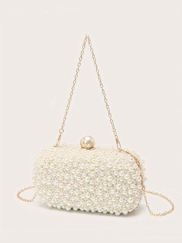 Sequin Mini Pearl Chain Box Bag - Ideal for Weddings, Prom & Parties