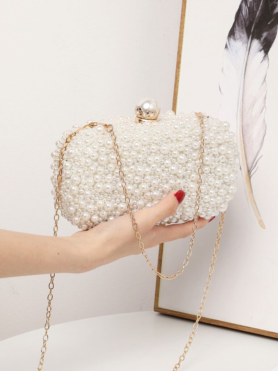Sequin Mini Pearl Chain Box Bag - Ideal for Weddings, Prom & Parties