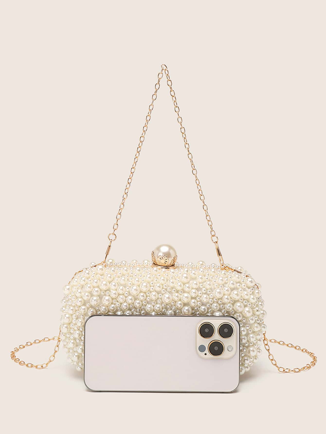 Sequin Mini Pearl Chain Box Bag - Ideal for Weddings, Prom & Parties