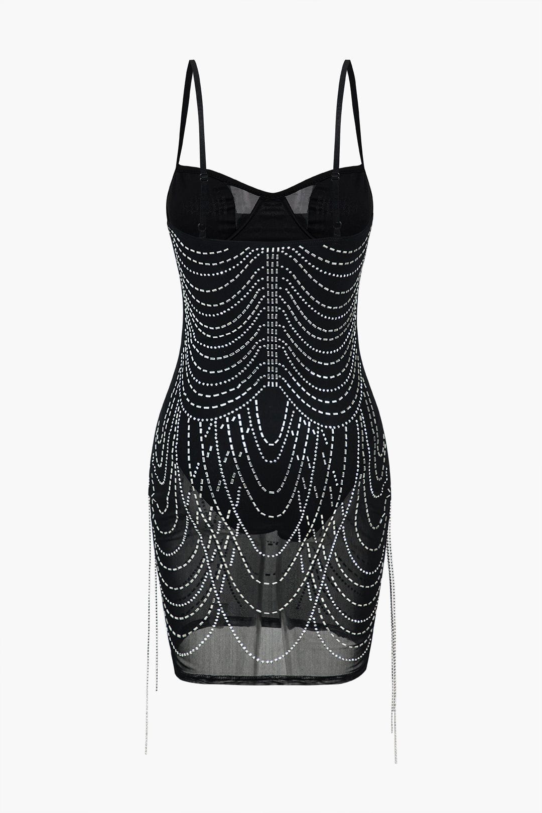 Rhinestone-Embellished Mesh Mini Dress – Sparkling Glamour for Unforgettable Nights