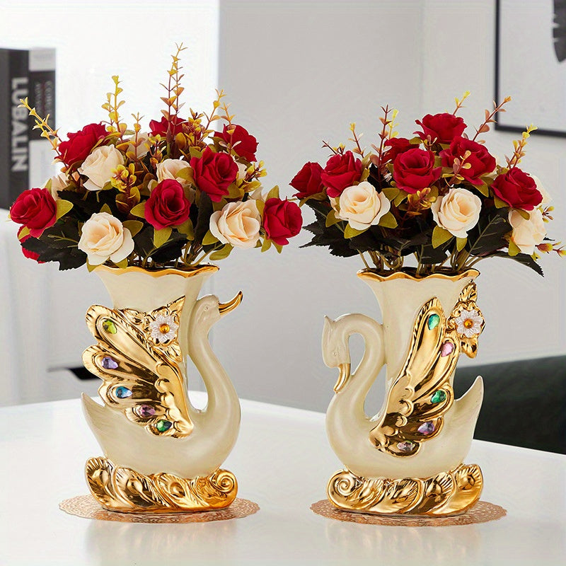 Elegant Swan Ceramic Vases Set of 2 - Vintage Boho Centerpiece