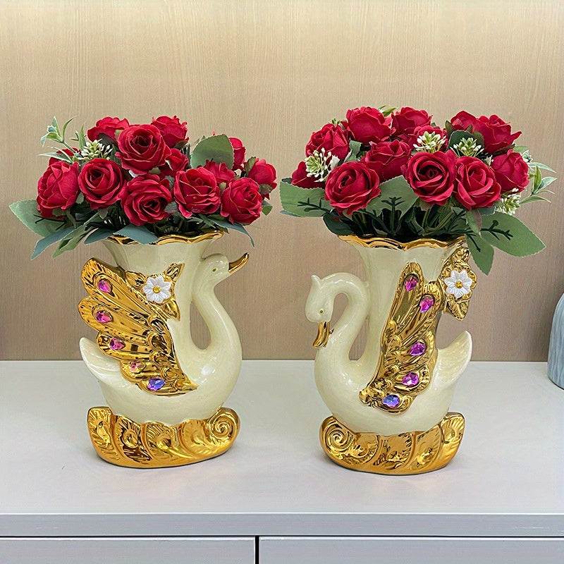 Elegant Swan Ceramic Vases Set of 2 - Vintage Boho Centerpiece
