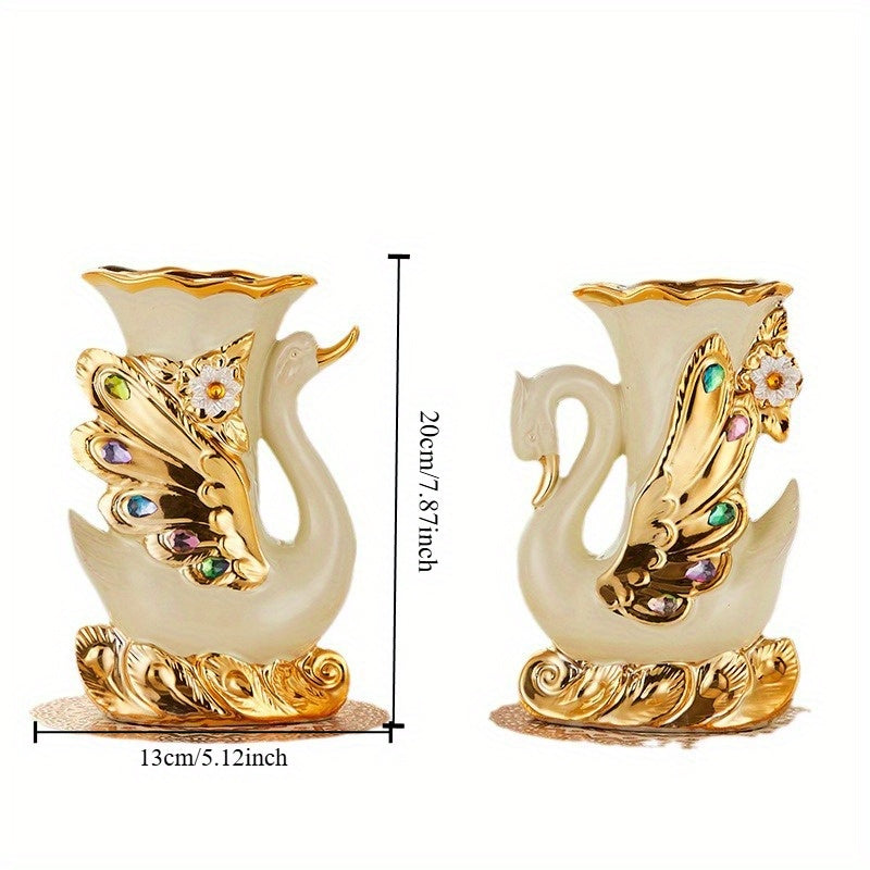 Elegant Swan Ceramic Vases Set of 2 - Vintage Boho Centerpiece