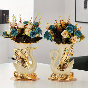 Elegant Swan Ceramic Vases Set of 2 - Vintage Boho Centerpiece