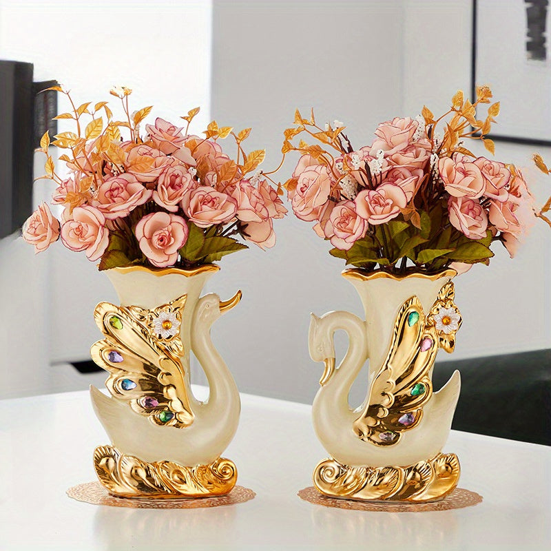 Elegant Swan Ceramic Vases Set of 2 - Vintage Boho Centerpiece