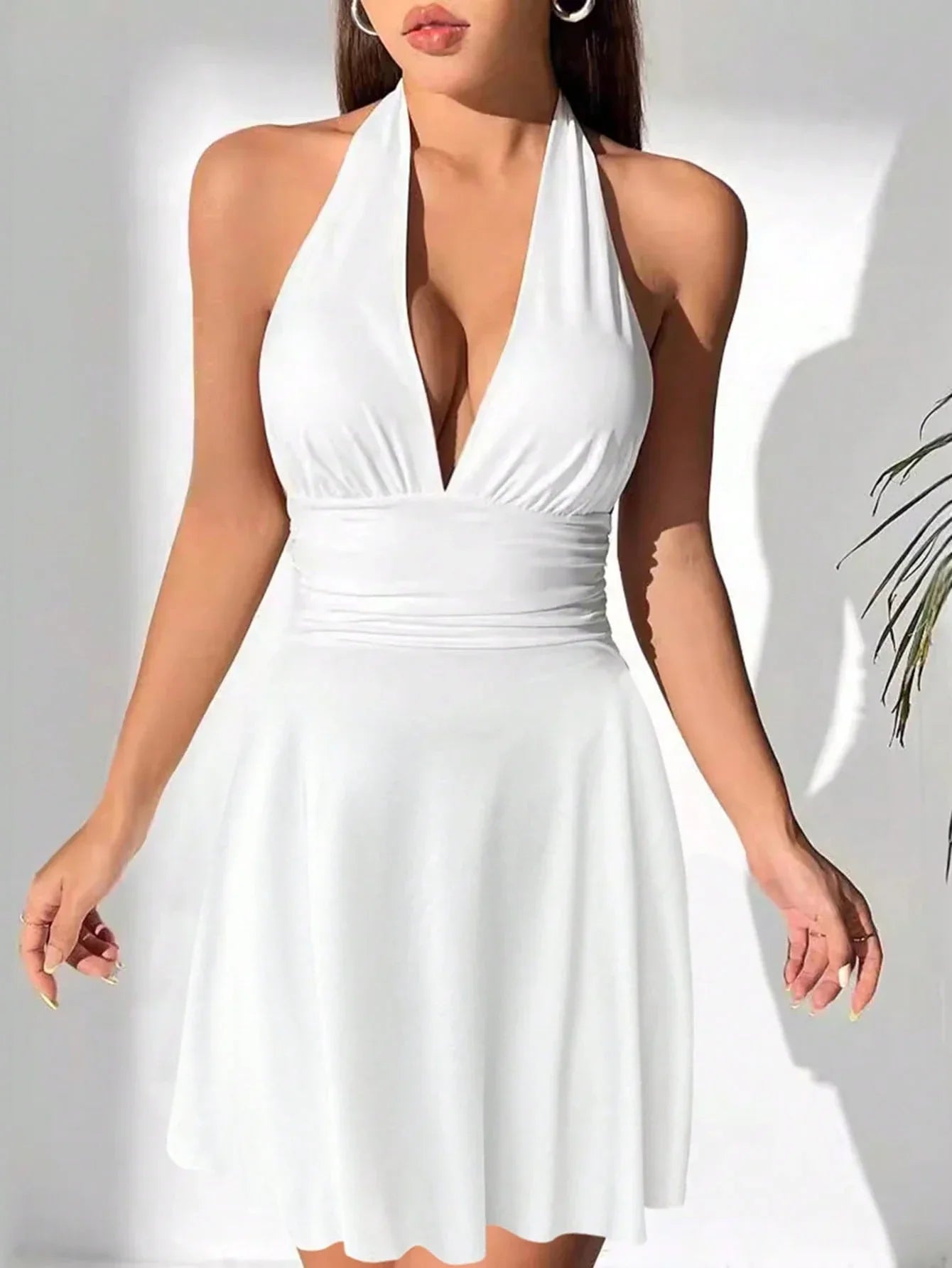 Halter Neck Skater Mini Dress - Figure-Hugging & Feminine