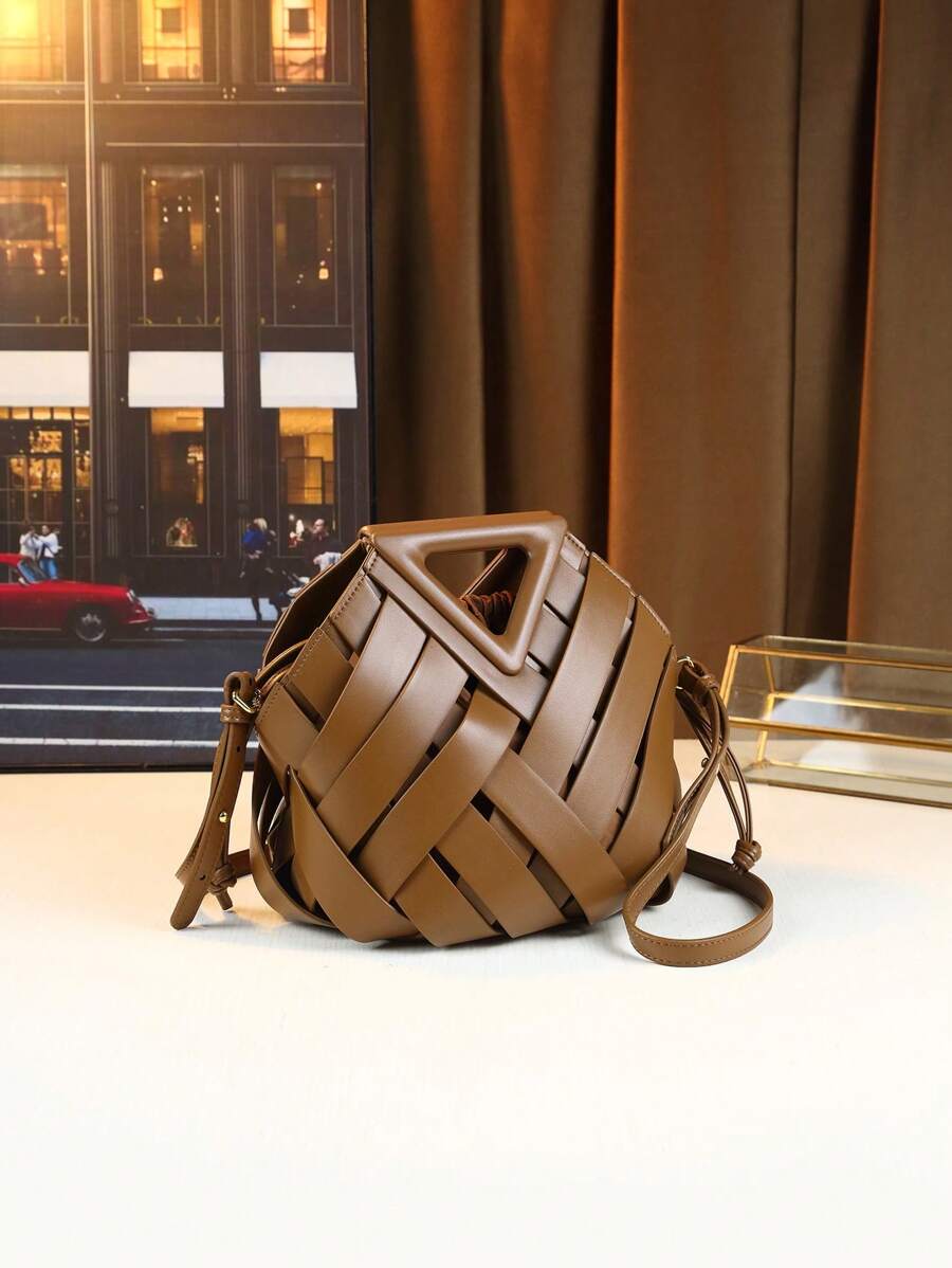 2025 Woven Design Women's Tote Bag - Inverted Triangle Casual Commuter Bag