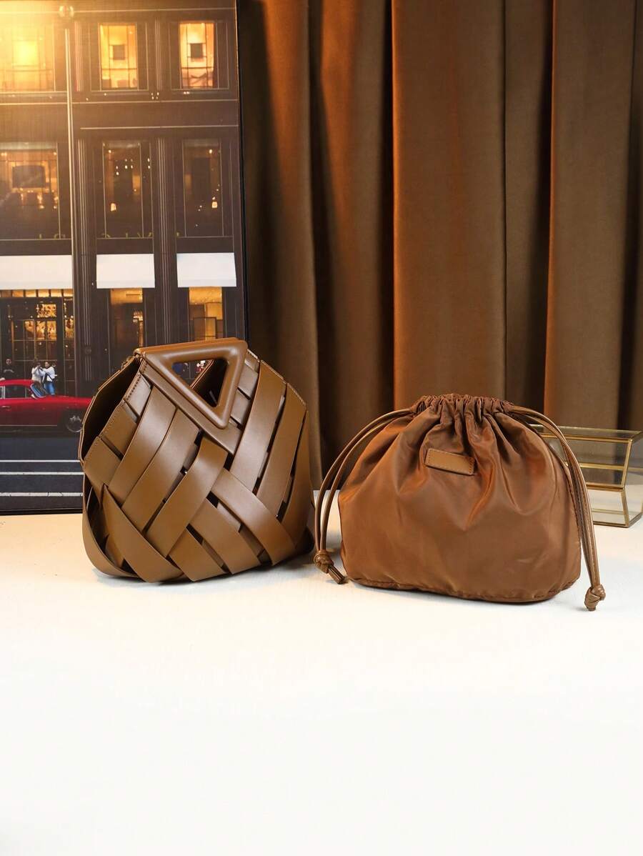 2025 Woven Design Women's Tote Bag - Inverted Triangle Casual Commuter Bag