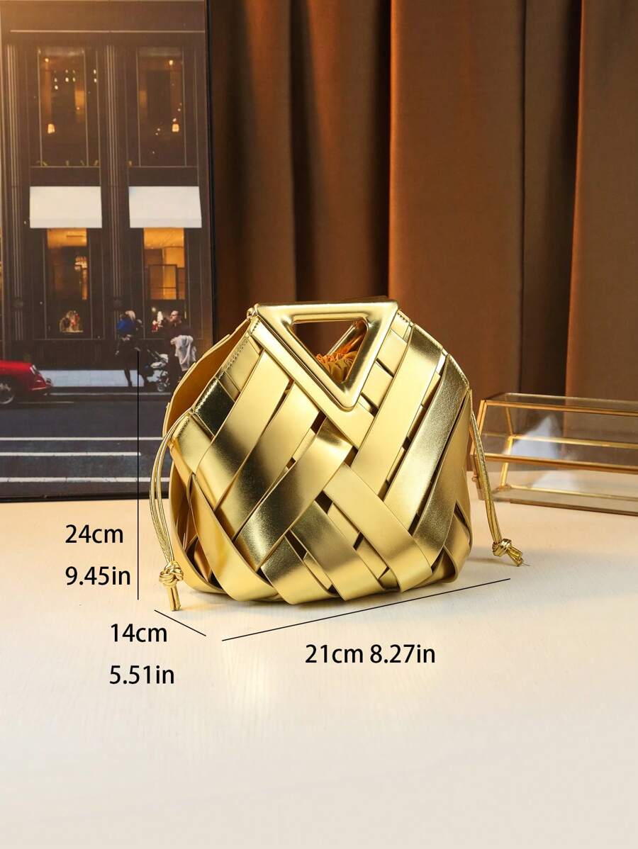 2025 Woven Design Women's Tote Bag - Inverted Triangle Casual Commuter Bag