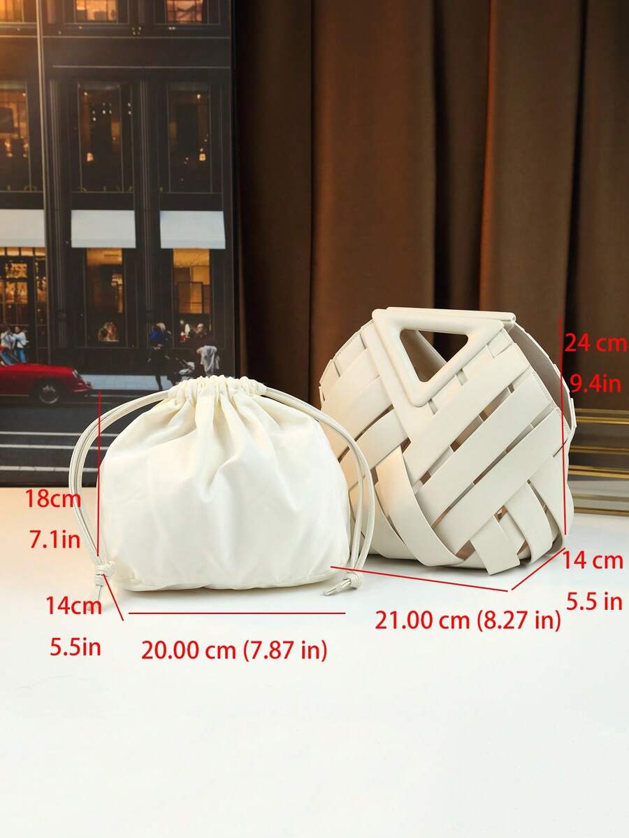 2025 Woven Design Women's Tote Bag - Inverted Triangle Casual Commuter Bag