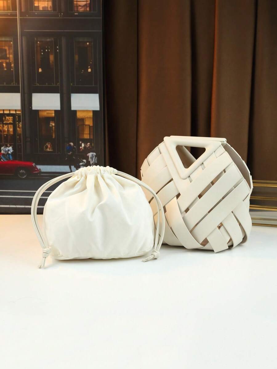 2025 Woven Design Women's Tote Bag - Inverted Triangle Casual Commuter Bag