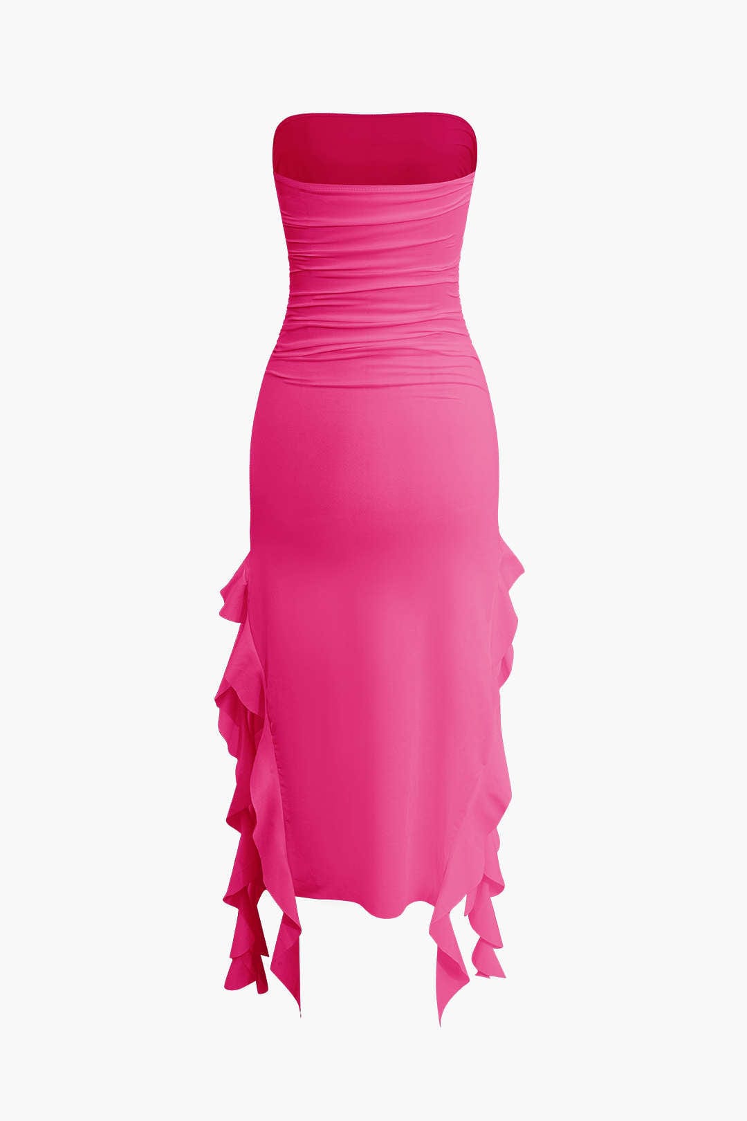 Elegant Ruffle Bandeau Maxi Dress – Timeless Sophistication