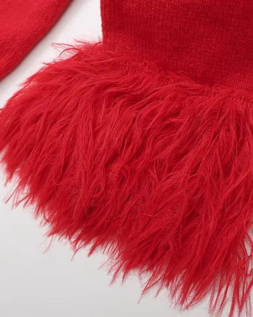 Buttoned Cardigan with Feather Sleeves