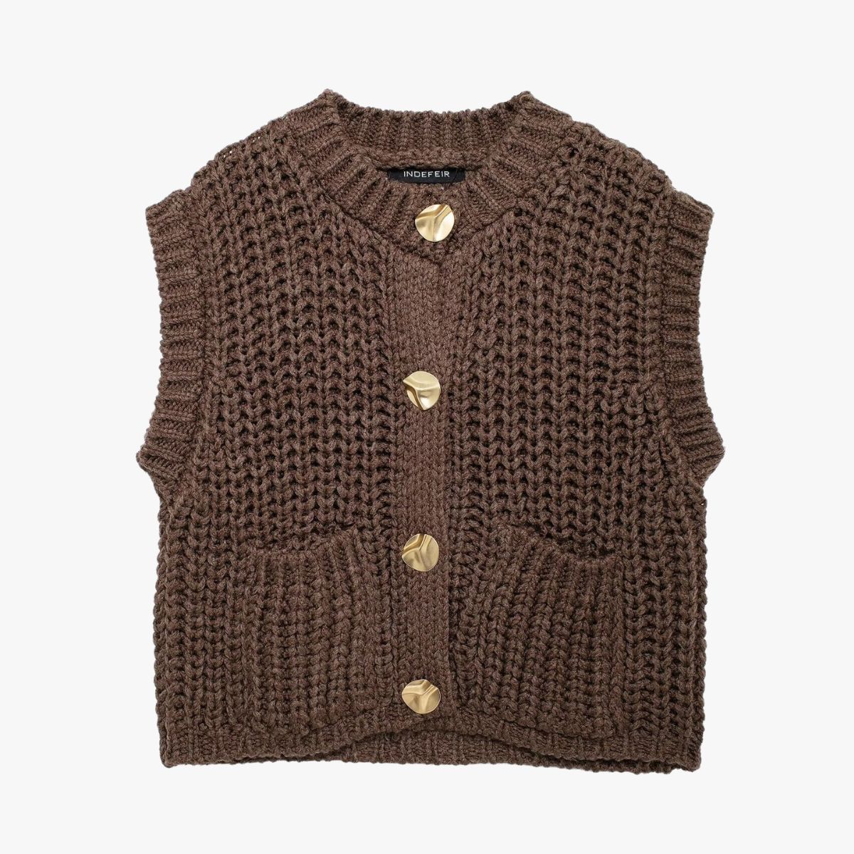 Sleeveless Knit Vest with Gold Buttons
