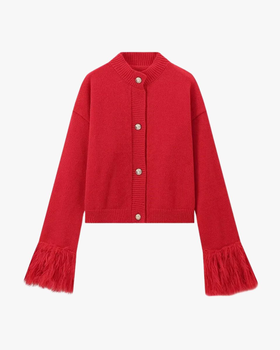 Buttoned Cardigan with Feather Sleeves