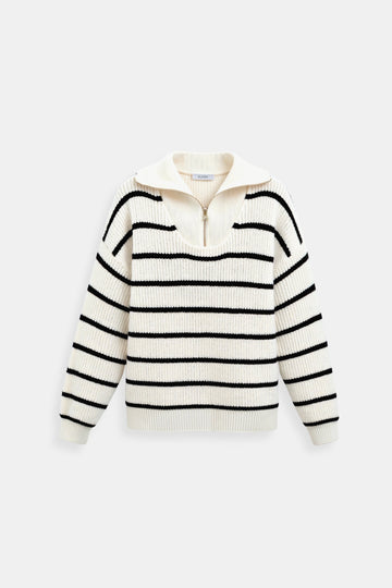 Striped Women's Zipper Collar Sweater