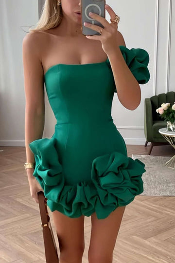 One-Shoulder Bodycon Ruffle Dress – Elegant and Playful