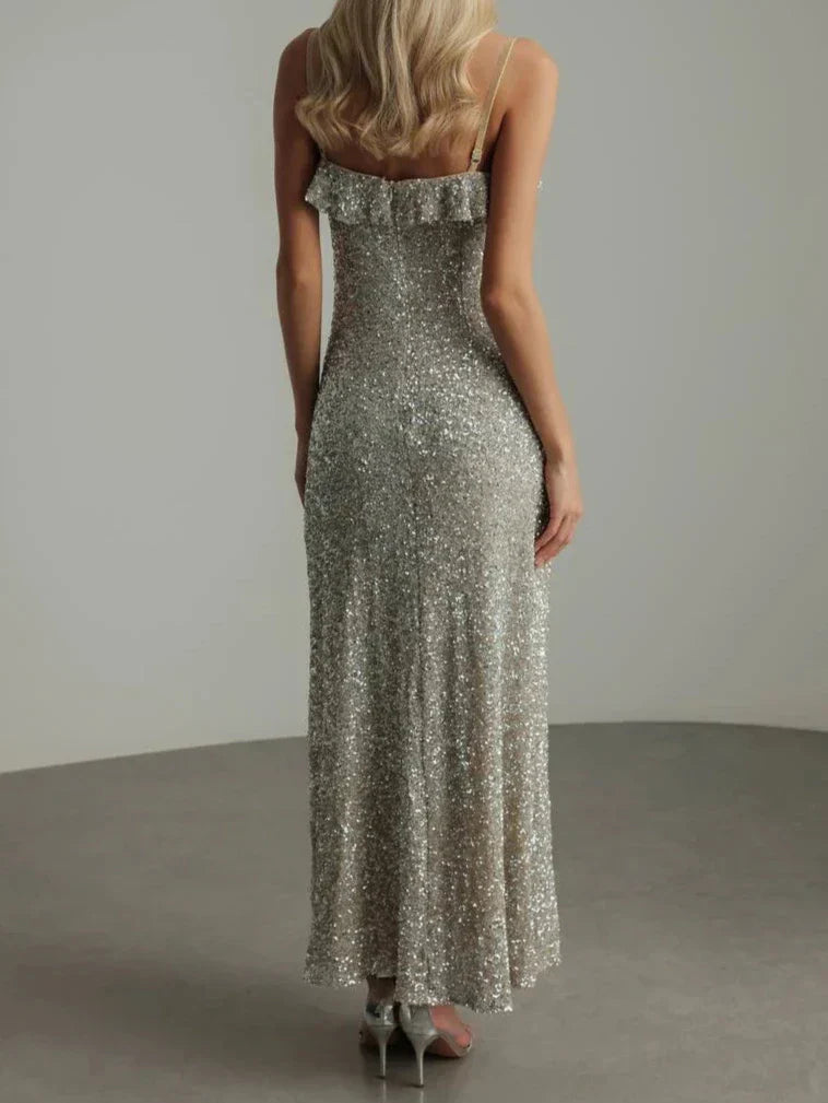 Glittering Ruffled Sleeveless Dress