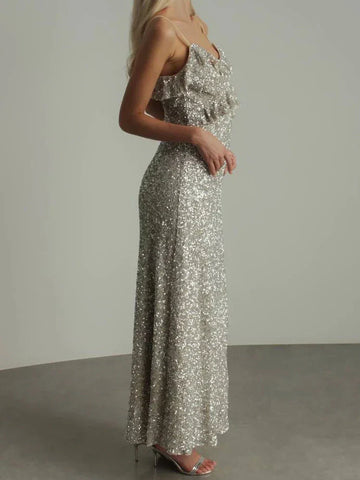 Glittering Ruffled Sleeveless Dress