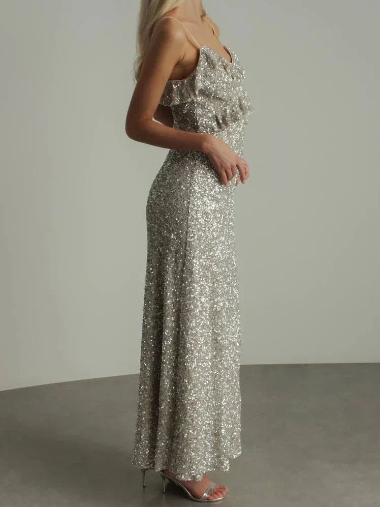 Glittering Ruffled Sleeveless Dress