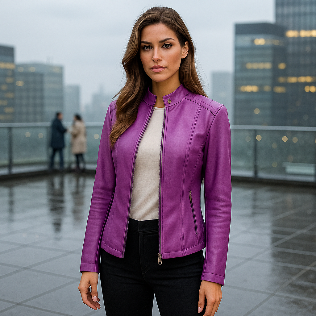 Slim Fit Mao Collar Jacket - Zipper - Hip Length