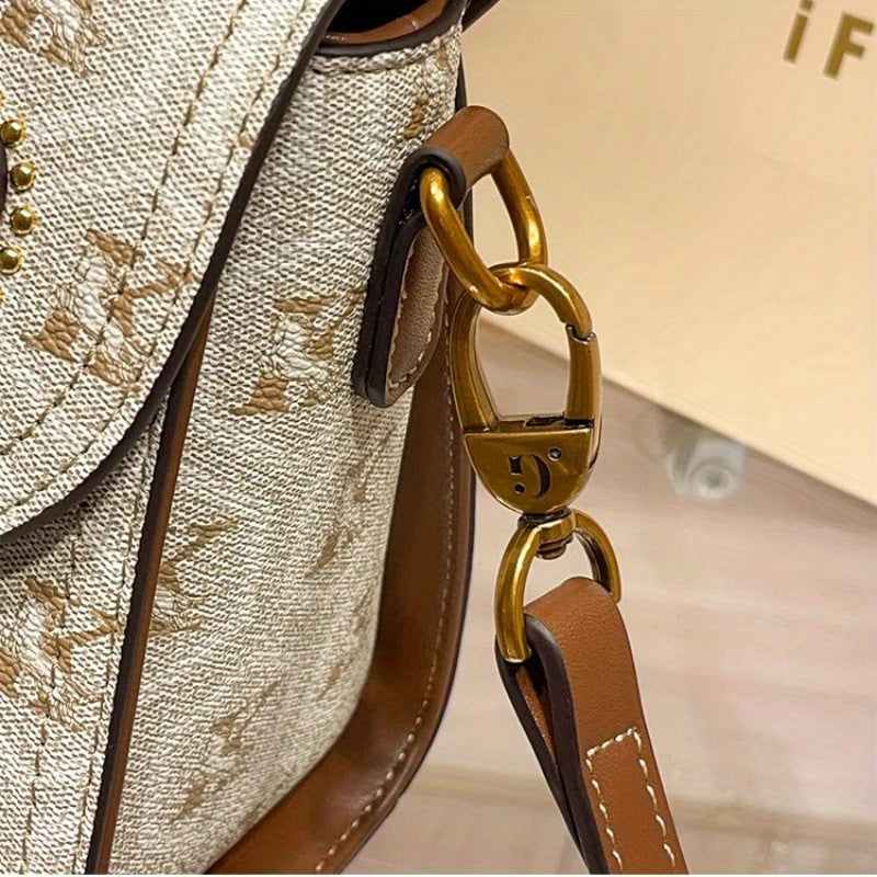 Elegant Vintage Two-Layer Handbag - Beige/Brown with Zipper Closure & Adjustable Strap