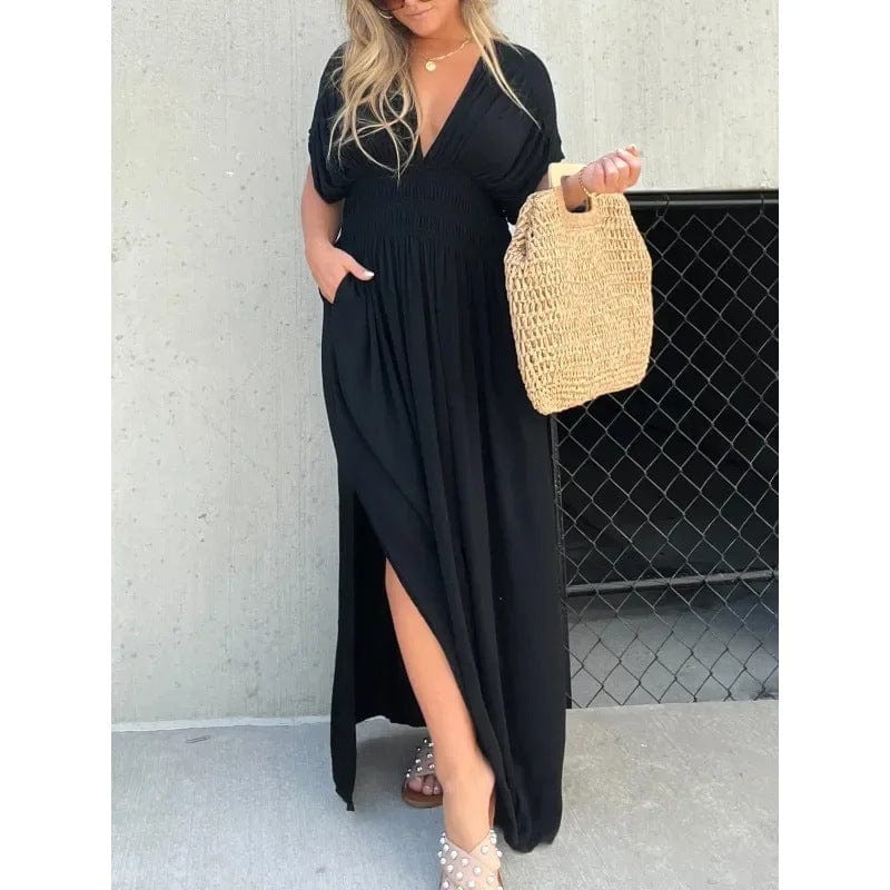 Summer Maxi Dress with Slit & V-Neck