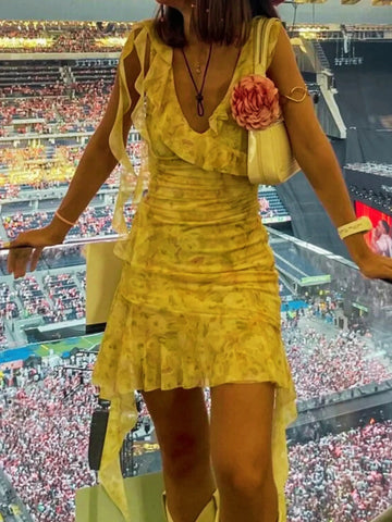 Floral Mini Dress with Ruffle Details